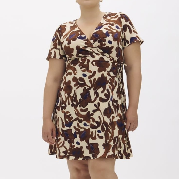 Addition Elle V-Neck Wrap Floral Knee Length Fit Flare Dress Size 2X Bro… - Picture 1 of 10